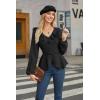 imageECOWISH Women Dressy Ruffle Blouse 2025 Long Sleeve Peplum Work Shirts Elegant V Neck Smocked Waist Business Casual Tops452 Blackv