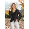 imageECOWISH Women Dressy Ruffle Blouse 2025 Long Sleeve Peplum Work Shirts Elegant V Neck Smocked Waist Business Casual Tops452 Blackv