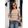 imageECOWISH Womens Long Sleeve Crewneck Striped Sweater  Fall 2025 Trendy Casual Knitwear for Office ampamp Daily WearBeige