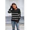imageECOWISH Womens Long Sleeve Crewneck Striped Sweater  Fall 2025 Trendy Casual Knitwear for Office ampamp Daily WearBlack