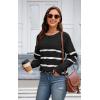 imageECOWISH Womens Long Sleeve Crewneck Striped Sweater  Fall 2025 Trendy Casual Knitwear for Office ampamp Daily WearBlack