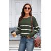imageECOWISH Womens Long Sleeve Crewneck Striped Sweater  Fall 2025 Trendy Casual Knitwear for Office ampamp Daily WearGreen