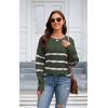 imageECOWISH Womens Long Sleeve Crewneck Striped Sweater  Fall 2025 Trendy Casual Knitwear for Office ampamp Daily WearGreen