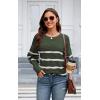 imageECOWISH Womens Long Sleeve Crewneck Striped Sweater  Fall 2025 Trendy Casual Knitwear for Office ampamp Daily WearGreen