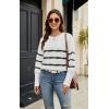 imageECOWISH Womens Long Sleeve Crewneck Striped Sweater  Fall 2025 Trendy Casual Knitwear for Office ampamp Daily WearWhite
