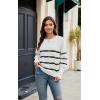 imageECOWISH Womens Long Sleeve Crewneck Striped Sweater  Fall 2025 Trendy Casual Knitwear for Office ampamp Daily WearWhite