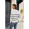 imageECOWISH Womens Long Sleeve Crewneck Striped Sweater  Fall 2025 Trendy Casual Knitwear for Office ampamp Daily WearWhite