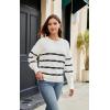imageECOWISH Womens Long Sleeve Crewneck Striped Sweater  Fall 2025 Trendy Casual Knitwear for Office ampamp Daily WearWhite