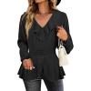 imageECOWISH Women Dressy Ruffle Blouse 2025 Long Sleeve Peplum Work Shirts Elegant V Neck Smocked Waist Business Casual Tops452 Blackv