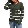 imageECOWISH Womens Long Sleeve Crewneck Striped Sweater  Fall 2025 Trendy Casual Knitwear for Office ampamp Daily WearGreen