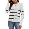 imageECOWISH Womens Long Sleeve Crewneck Striped Sweater  Fall 2025 Trendy Casual Knitwear for Office ampamp Daily WearWhite