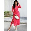 imageECOWISH Womens Bodycon Maxi Dress Fall Long Sleeve Floral Mesh Tight Fitted Party Club Ruched Tie Dye Side Slit DressesPink Floralv