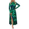 imageECOWISH Womens Bodycon Maxi Dress Fall Long Sleeve Floral Mesh Tight Fitted Party Club Ruched Tie Dye Side Slit DressesGreen Floralv