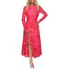 imageECOWISH Womens Bodycon Maxi Dress Fall Long Sleeve Floral Mesh Tight Fitted Party Club Ruched Tie Dye Side Slit DressesPink Floralv