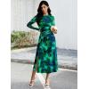 imageECOWISH Long Sleeve Midi Formal Dress Women Fall Ruched Bodycon Party Cocktail Club Mesh Dresses Crewneck Floral Tie Dye SlitGreen Floral