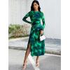 imageECOWISH Long Sleeve Midi Formal Dress Women Fall Ruched Bodycon Party Cocktail Club Mesh Dresses Crewneck Floral Tie Dye SlitGreen Floral