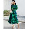 imageECOWISH Long Sleeve Midi Formal Dress Women Fall Ruched Bodycon Party Cocktail Club Mesh Dresses Crewneck Floral Tie Dye SlitGreen Floral
