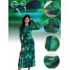 imageECOWISH Long Sleeve Midi Formal Dress Women Fall Ruched Bodycon Party Cocktail Club Mesh Dresses Crewneck Floral Tie Dye SlitGreen Floral
