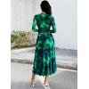 imageECOWISH Long Sleeve Midi Formal Dress Women Fall Ruched Bodycon Party Cocktail Club Mesh Dresses Crewneck Floral Tie Dye SlitGreen Floral