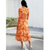 imageECOWISH Long Sleeve Midi Formal Dress Women Fall Ruched Bodycon Party Cocktail Club Mesh Dresses Crewneck Floral Tie Dye SlitOrange Floral