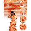 imageECOWISH Long Sleeve Midi Formal Dress Women Fall Ruched Bodycon Party Cocktail Club Mesh Dresses Crewneck Floral Tie Dye SlitOrange Floral