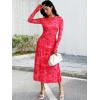 imageECOWISH Long Sleeve Midi Formal Dress Women Fall Ruched Bodycon Party Cocktail Club Mesh Dresses Crewneck Floral Tie Dye SlitPink Floral