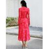 imageECOWISH Long Sleeve Midi Formal Dress Women Fall Ruched Bodycon Party Cocktail Club Mesh Dresses Crewneck Floral Tie Dye SlitPink Floral