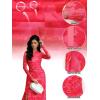 imageECOWISH Long Sleeve Midi Formal Dress Women Fall Ruched Bodycon Party Cocktail Club Mesh Dresses Crewneck Floral Tie Dye SlitPink Floral