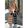 imageECOWISH Womens Cardigan Sweaters Fall Winter Knitted Rainbow Color Block Striped Cozy Kimono Long Sleeve Open Front Pockets76black Brown