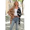 imageECOWISH Womens Cardigan Sweaters Fall Winter Knitted Rainbow Color Block Striped Cozy Kimono Long Sleeve Open Front Pockets76black Brown