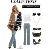 imageECOWISH Womens Cardigan Sweaters Fall Winter Knitted Rainbow Color Block Striped Cozy Kimono Long Sleeve Open Front Pockets76black Brown