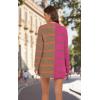 imageECOWISH Womens Cardigan Sweaters Fall Winter Knitted Rainbow Color Block Striped Cozy Kimono Long Sleeve Open Front Pockets76rose Red and Broen