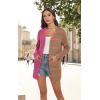 imageECOWISH Womens Cardigan Sweaters Fall Winter Knitted Rainbow Color Block Striped Cozy Kimono Long Sleeve Open Front Pockets76rose Red and Broen