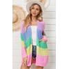 imageECOWISH Womens Cardigan Sweaters Fall Winter Knitted Rainbow Color Block Striped Cozy Kimono Long Sleeve Open Front PocketsPink