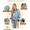 imageECOWISH Womens Casual Floral Zip Up Bomber Jacket Coat Lightweight Short Camo No Lining Outwear Tops Windbreaker with Pocket333 Blue1