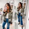 imageECOWISH Womens Casual Floral Zip Up Bomber Jacket Coat Lightweight Short Camo No Lining Outwear Tops Windbreaker with Pocket333 Olive Green