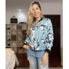 imageECOWISH Womens Casual Floral Zip Up Bomber Jacket Coat Lightweight Short Camo No Lining Outwear Tops Windbreaker with Pocket333 Sky Blue