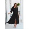 imageECOWISH Womens Maxi Shirt Dress  2025 Long Sleeve Button Casual Fall Aline Work Tiered Dresses with Belt and PocketsBlack