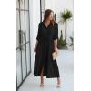imageECOWISH Womens Maxi Shirt Dress  2025 Long Sleeve Button Casual Fall Aline Work Tiered Dresses with Belt and PocketsBlack