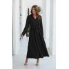imageECOWISH Womens Maxi Shirt Dress  2025 Long Sleeve Button Casual Fall Aline Work Tiered Dresses with Belt and PocketsBlack
