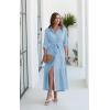 imageECOWISH Womens Maxi Shirt Dress  2025 Long Sleeve Button Casual Fall Aline Work Tiered Dresses with Belt and PocketsBlue
