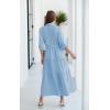 imageECOWISH Womens Maxi Shirt Dress  2025 Long Sleeve Button Casual Fall Aline Work Tiered Dresses with Belt and PocketsBlue