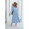 imageECOWISH Womens Maxi Shirt Dress  2025 Long Sleeve Button Casual Fall Aline Work Tiered Dresses with Belt and PocketsBlue