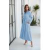 imageECOWISH Womens Maxi Shirt Dress  2025 Long Sleeve Button Casual Fall Aline Work Tiered Dresses with Belt and PocketsBlue