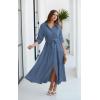 imageECOWISH Womens Maxi Shirt Dress  2025 Long Sleeve Button Casual Fall Aline Work Tiered Dresses with Belt and PocketsGray Blue