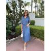 imageECOWISH Womens Maxi Shirt Dress  2025 Long Sleeve Button Casual Fall Aline Work Tiered Dresses with Belt and PocketsGray Blue