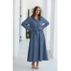 imageECOWISH Womens Maxi Shirt Dress  2025 Long Sleeve Button Casual Fall Aline Work Tiered Dresses with Belt and PocketsGray Blue