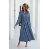 imageECOWISH Womens Maxi Shirt Dress  2025 Long Sleeve Button Casual Fall Aline Work Tiered Dresses with Belt and PocketsGray Blue