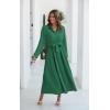 imageECOWISH Womens Maxi Shirt Dress  2025 Long Sleeve Button Casual Fall Aline Work Tiered Dresses with Belt and PocketsGreen