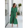 imageECOWISH Womens Maxi Shirt Dress  2025 Long Sleeve Button Casual Fall Aline Work Tiered Dresses with Belt and PocketsGreen